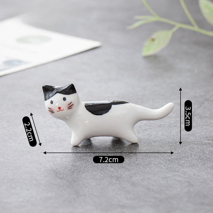 Buddha Stones Soporte de cerámica esmaltada con forma de gato para palillos de mesa - Negro - image 5