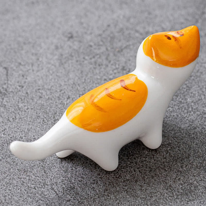 Buddha Stones Soporte de cerámica esmaltada con forma de gato para palillos de mesa - image 3