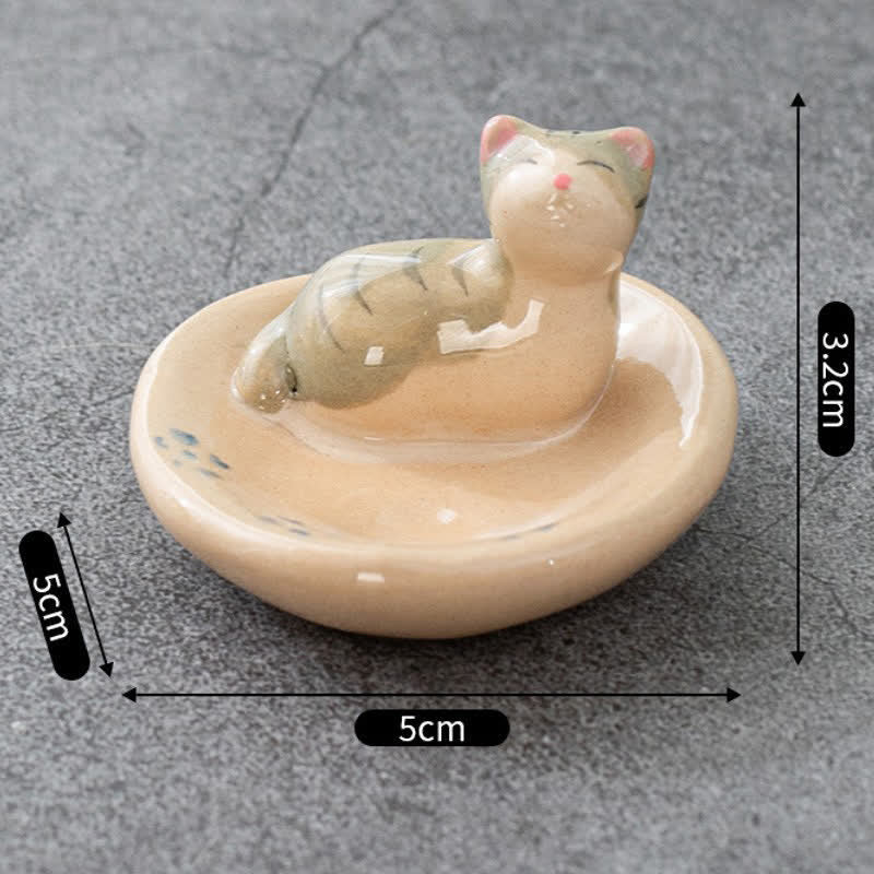Buddha Stones Soporte para palillos de cerámica pintado a mano estilo japonés con diseño de gato durmiendo naranja - Gato marrón durmiendo (aprox. 5,0 cm × 5,0 cm × 3,2 cm) - image 1