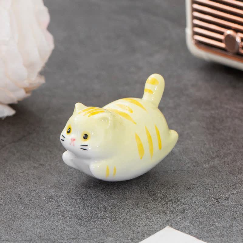 Buddha Stones Soporte para palillos de cerámica esmaltada con forma de gato de la suerte - Amarillo (aprox. 5,3 cm × 3,0 cm × 3,3 cm) - image 7