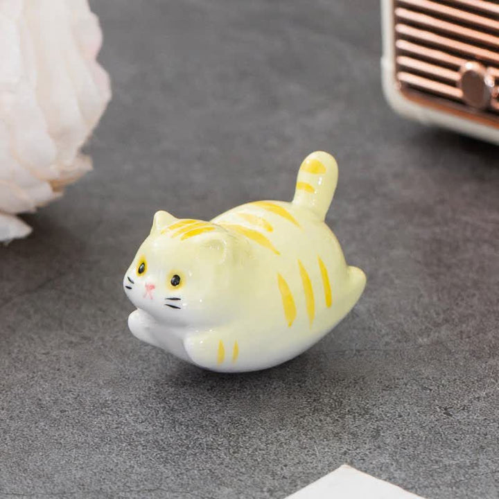 Buddha Stones Soporte para palillos de cerámica esmaltada con forma de gato de la suerte - Amarillo (aprox. 5,3 cm × 3,0 cm × 3,3 cm) - image 7