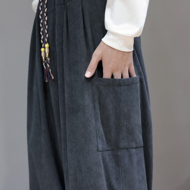 Buddha Stones Pantalones cortos de pana lisos con cordón ajustable para hombre, estilo harem, con bolsillos, ideales para otoño e invierno. - image 19