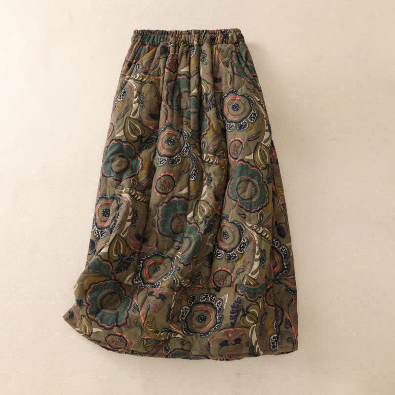 Buddha Stones Falda de mujer elegante de estilo retro con estampado floral y bolsillos, ideal para otoño/invierno. - image 1
