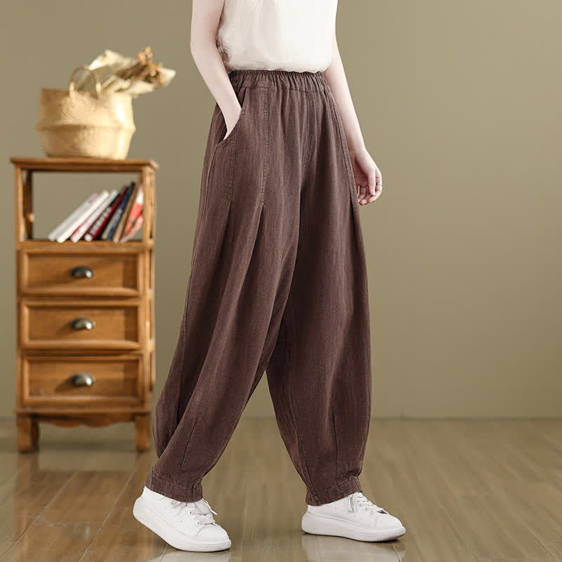 Buddha Stones Pantalones tobilleros casuales de color liso para mujer, estilo harem, con bolsillos, ideales para primavera y verano. - image 1