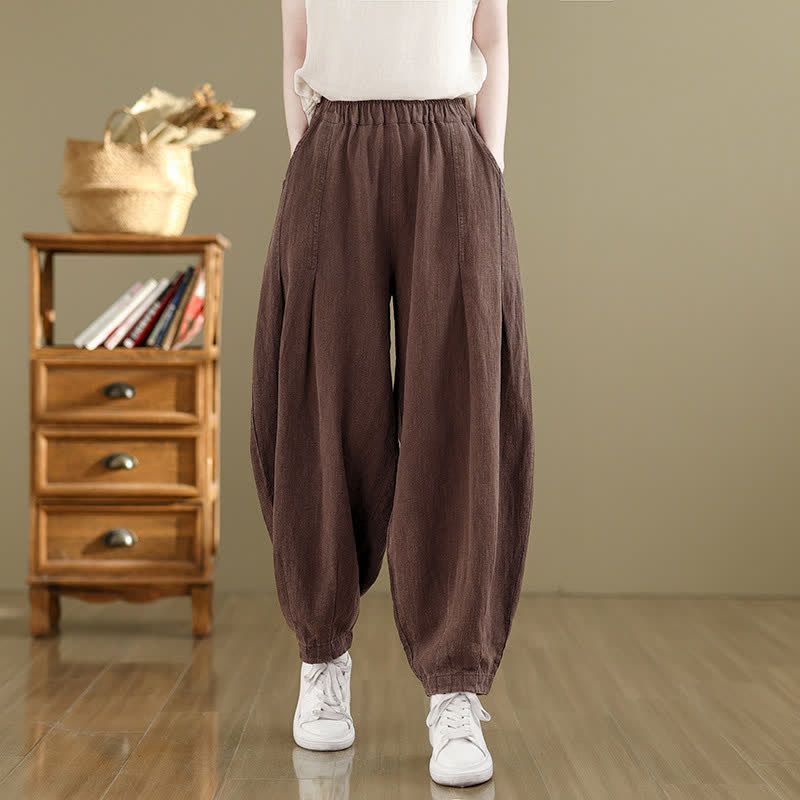Buddha Stones Pantalones tobilleros casuales de color liso para mujer, estilo harem, con bolsillos, ideales para primavera y verano. - Marrón silla de montar - US8-10, UK/AU12-14, EU40-42 (2XL) - image 0