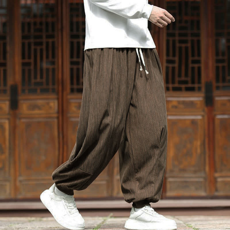 Buddha Stones Pantalones cortos de pana estilo boho casual con cordón ajustable para hombre, ideales para otoño e invierno. - image 1