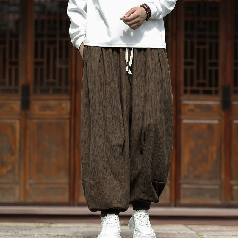Buddha Stones Pantalones cortos de pana estilo boho casual con cordón ajustable para hombre, ideales para otoño e invierno. - Tierra de siena - US/UK/AU46, EU56 (5XL) - image 0