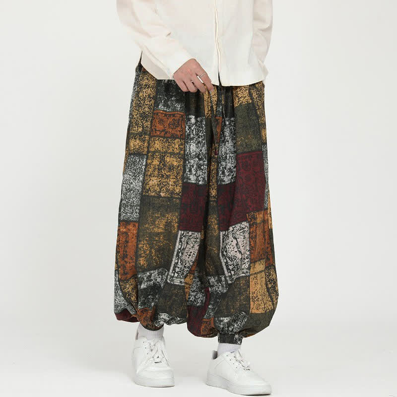 Buddha Stones Pantalones cortos geométricos con cordón ajustable, estilo boho casual para hombre, ideales para primavera y otoño. - image 1