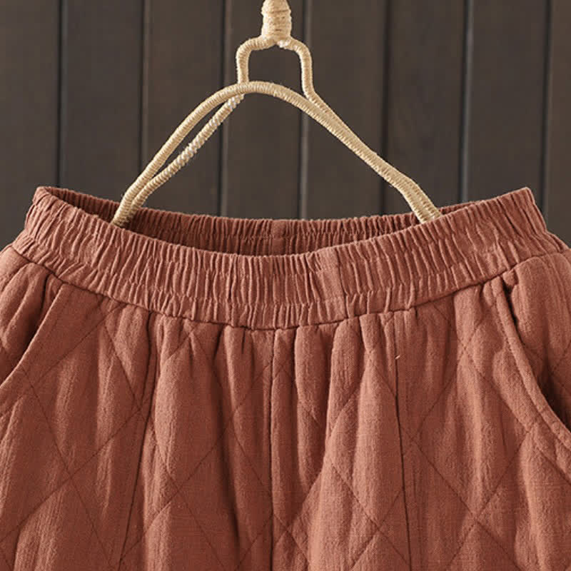 Buddha Stones Pantalones tobilleros geométricos con cordón ajustable para mujer, estilo harem, con bolsillos, ideales para otoño e invierno. - image 1
