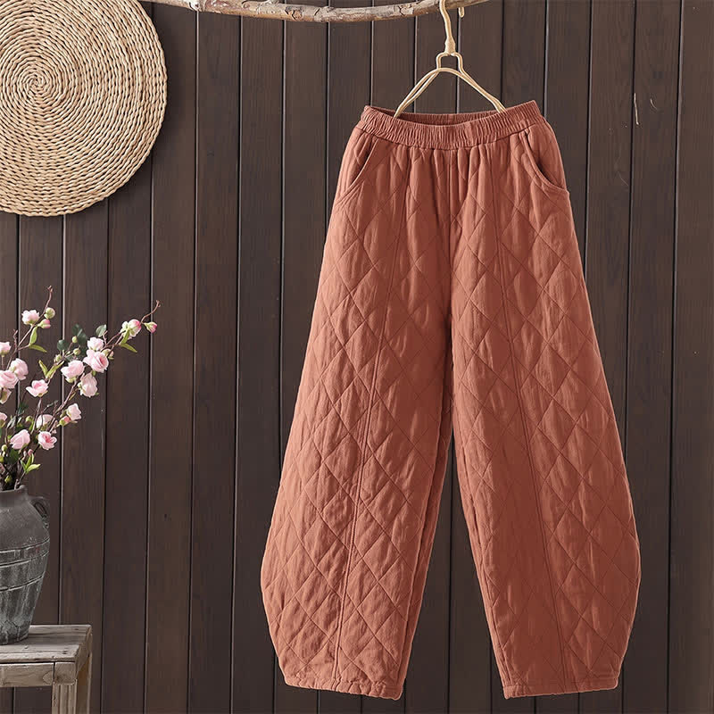 Buddha Stones Pantalones tobilleros geométricos con cordón ajustable para mujer, estilo harem, con bolsillos, ideales para otoño e invierno. - Chocolate - US8-10, UK/AU12-14, EU40-42 (2XL) - image 0