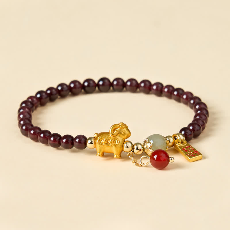 Buddha Stones Pulsera de protección con monedas de personajes de oveja linda y granate del año de la cabra, Granate, Cordero Fu - Cabra (Circunferencia de la muñeca: 5,9-6,3 pulgadas / 15-16 cm) - image 16