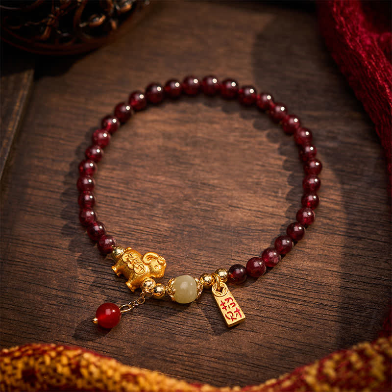 Buddha Stones Pulsera de protección con monedas de personajes de oveja linda y granate del año de la cabra, Granate, Cordero Fu - image 18