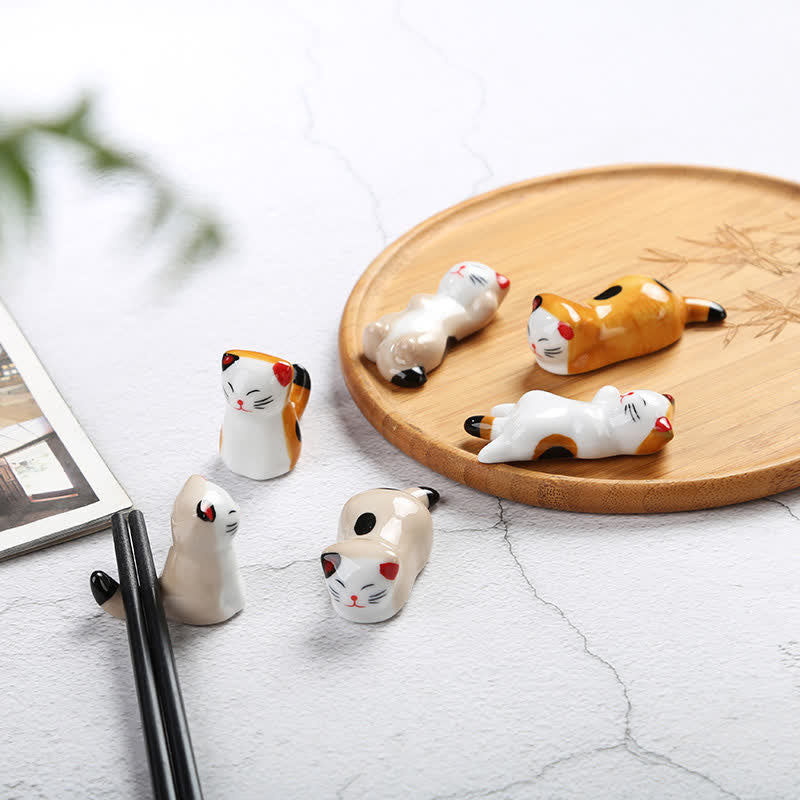 Buddha Stones Soporte para palillos de cerámica con diseño de gato alegre - image 0