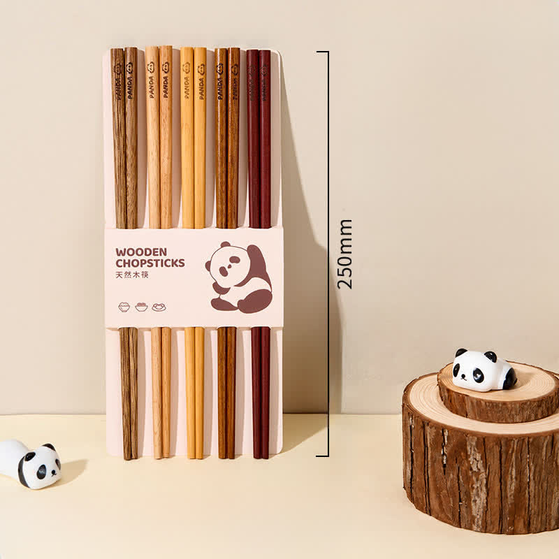 Buddha Stones Juego de palillos chinos de madera de wengué y sándalo rojo con diseño de panda. - 5 pares/paquete de palillos de madera surtidos - image 1