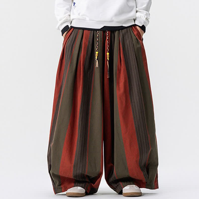 Buddha Stones Pantalones tobilleros de pana de pierna ancha para hombre, estilo vintage, con cordón ajustable y rayas, ideales para primavera y otoño. - Rojo - US/UK/AU46, EU56 (5XL) - image 0