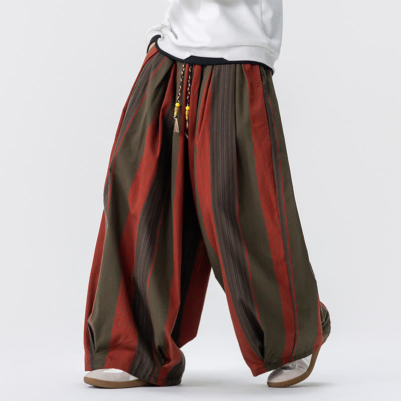Buddha Stones Pantalones tobilleros de pana de pierna ancha para hombre, estilo vintage, con cordón ajustable y rayas, ideales para primavera y otoño. - image 1