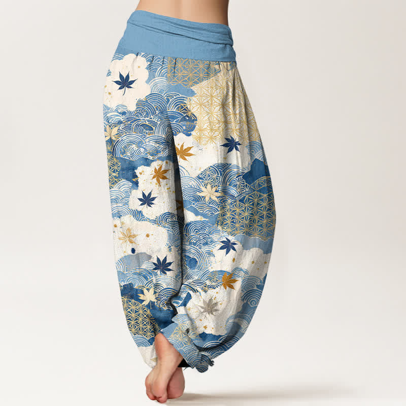 Buddha Stones Pantalones harem de algodón con estampado floral vintage y cintura elástica para mujer. - image 1