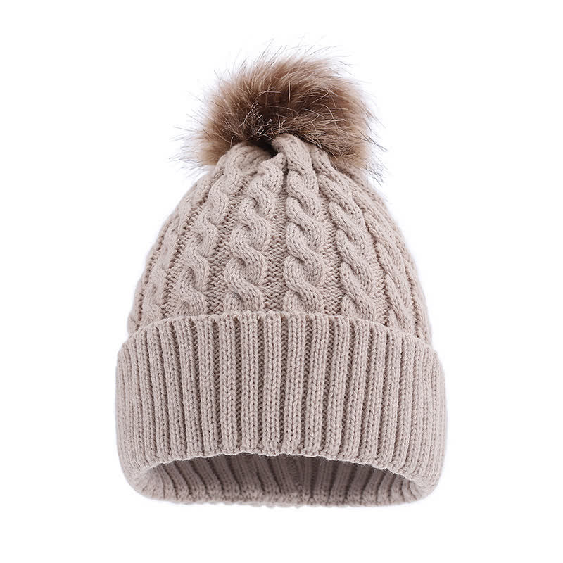 Buddha Stones Gorro de mujer acogedor con pompón y diseño de punto trenzado para otoño/invierno - Beige - Circunferencia de la cabeza: Aprox. 60 cm - image 0