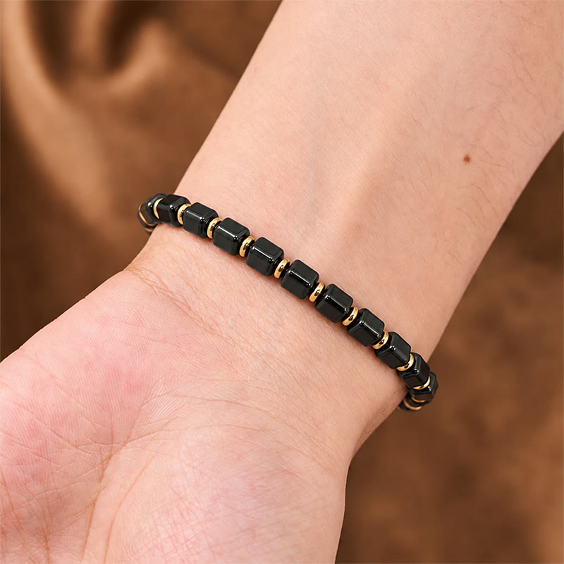 Buddha Stones Pulsera ajustable trenzada con cuentas cuadradas de obsidiana negra - image 4