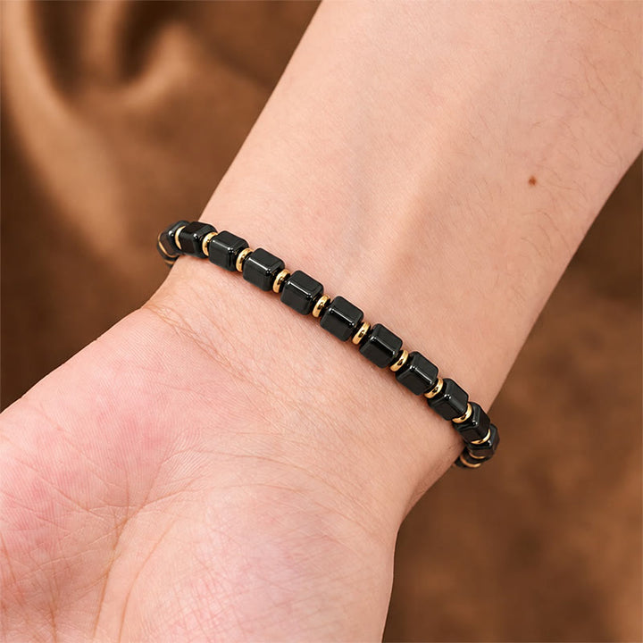Buddha Stones Pulsera ajustable trenzada con cuentas cuadradas de obsidiana negra - image 4