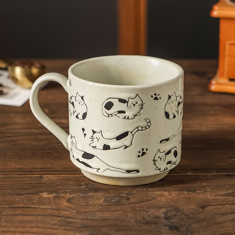 Buddha Stones Taza de cerámica con ilustración vintage de gato y flores - image 1