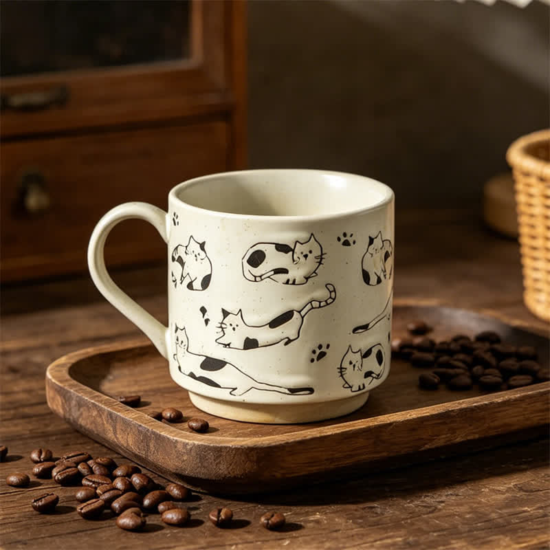 Buddha Stones Taza de cerámica con ilustración vintage de gato y flores - Taza de gato - Aprox. 310 ml - image 0