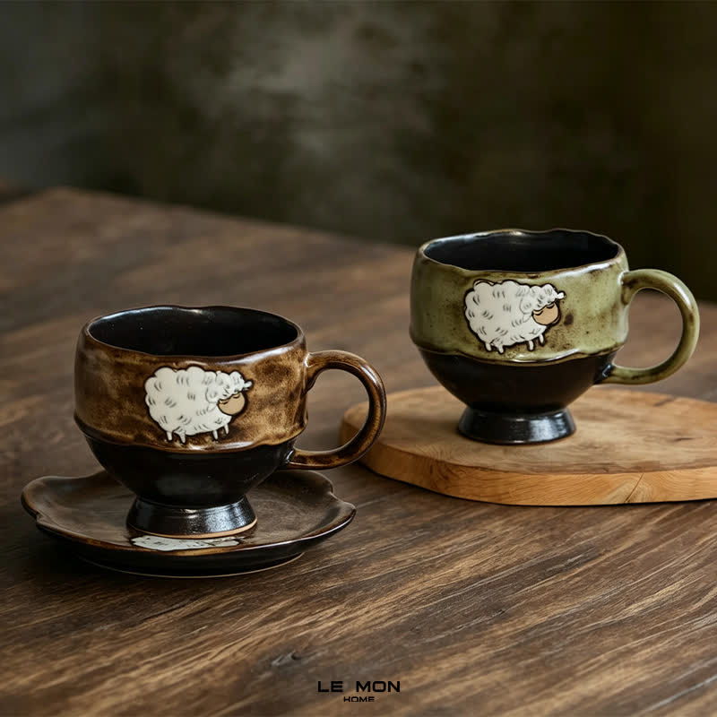 Buddha Stones Taza de café de cerámica con diseño de ovejita adorable del Año de la Cabra, 250 ml - image 0