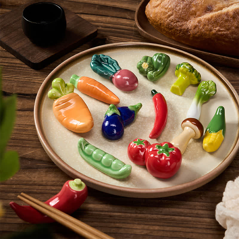 Buddha Stones Mini soporte de mesa para palillos con diseño de verduras de cerámica - image 0