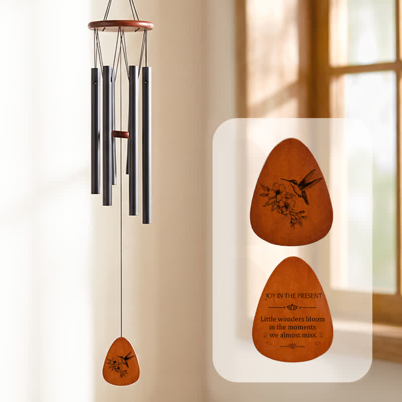 Buddha Stones Campana de viento colgante de madera con tubos de aluminio de estilo rústico zen - Pájaro flor - image 0