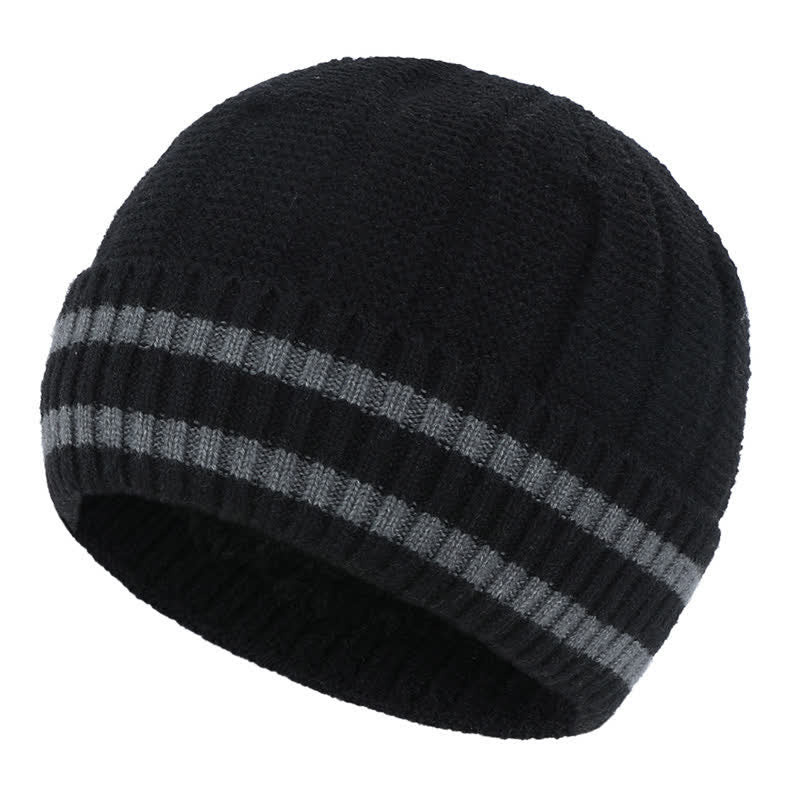 Buddha Stones Gorro de hombre con estampado de rayas geométricas para otoño/invierno. - Negro - image 1