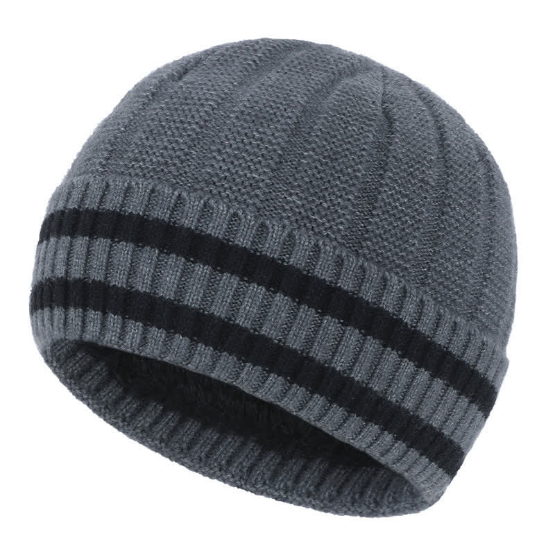Buddha Stones Gorro de hombre con estampado de rayas geométricas para otoño/invierno. - Gris oscuro - image 0