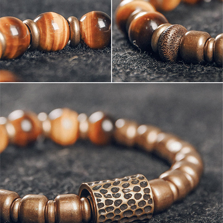 Pulsera de protección de cobre con piedra de ojo de tigre de Buddha Stones