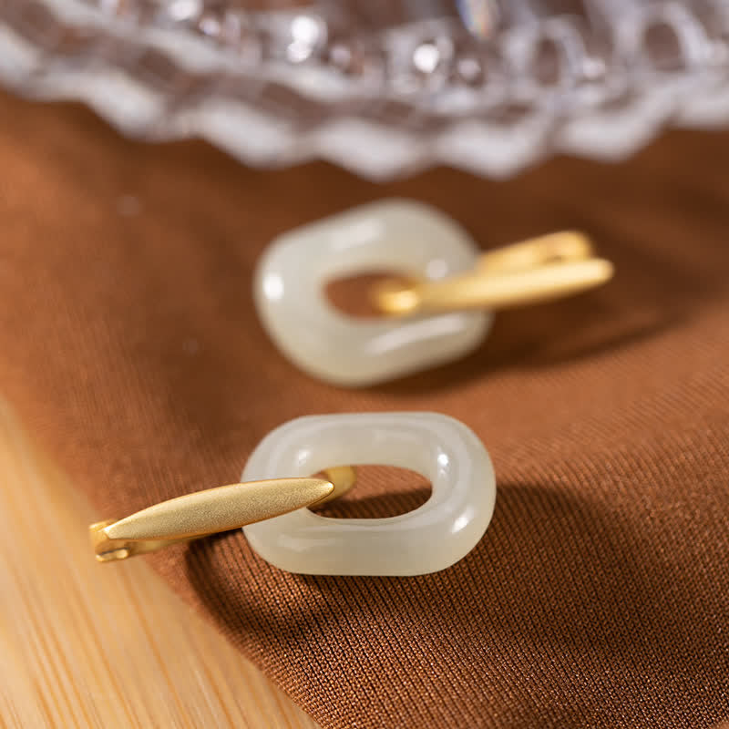 Pendientes de bendición de la felicidad de jade blanco redondo de plata de ley 925 con Buddha Stones - image 1