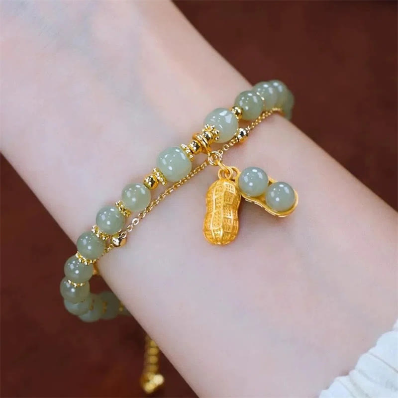 Pulsera con cuentas de la suerte, con Buddha Stones, hoja de jade, Ginkgo, tulipán, cacahuete, Fu