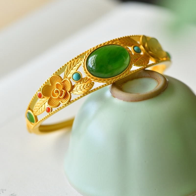 Pulsera de la suerte de la armonía de la hoja de la flor del jade blanco del jade cian de las Buddha Stones