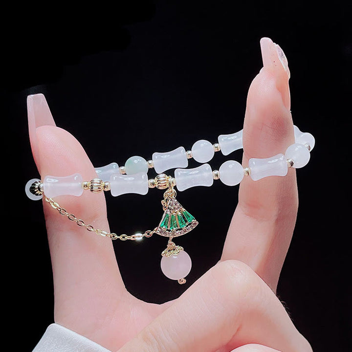Pulsera de bendición de la suerte con patrón de bambú de jade blanco Tianshan de Buddha Stones