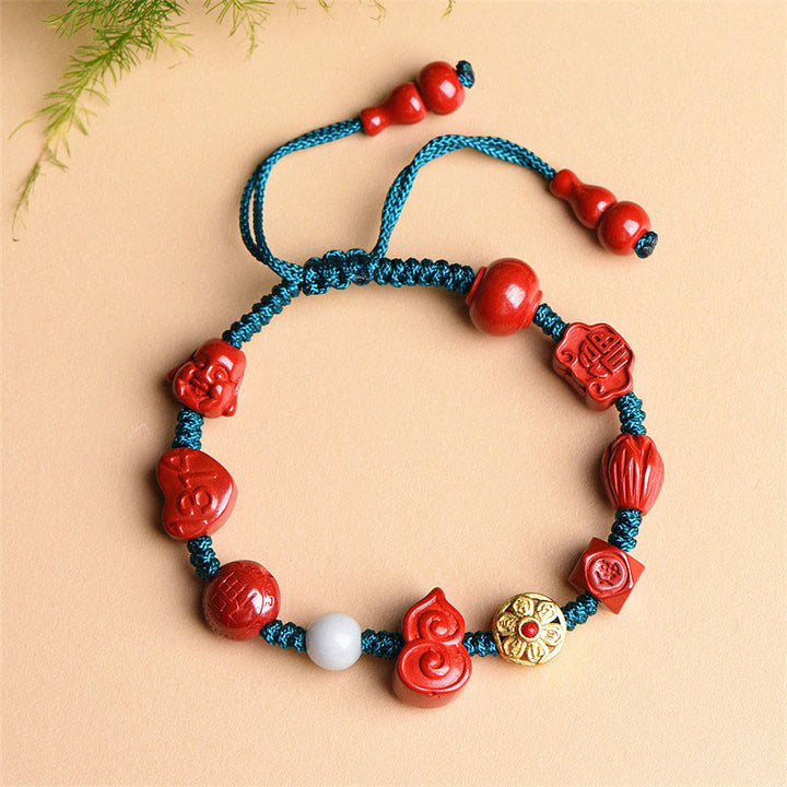 Pulsera de cuerda de bendición de Buda sonriente Om Mani Padme Hum de calabaza de cinabrio Natural