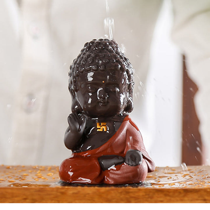 Buddha Stones Pequeño Buda Serenidad Arcilla Púrpura Decoración de Escritorio para el Hogar