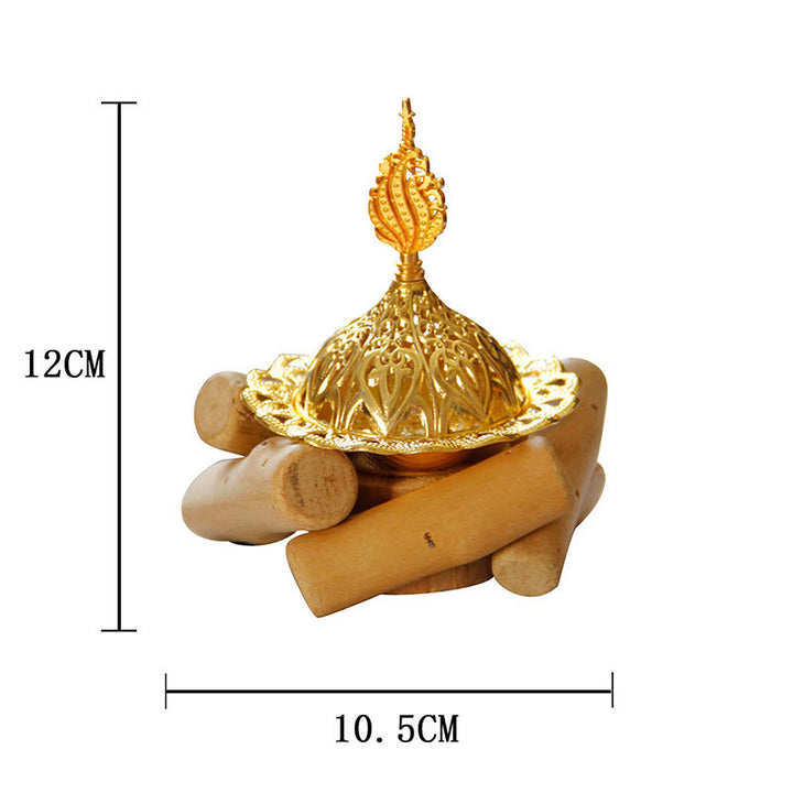 Mini quemador de incienso curativo de aleación de oro con decoración del hogar de posavasos de madera