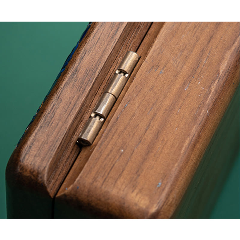 Caja de almacenamiento de joyería vintage hecha a mano de madera de nogal negro con espejo
