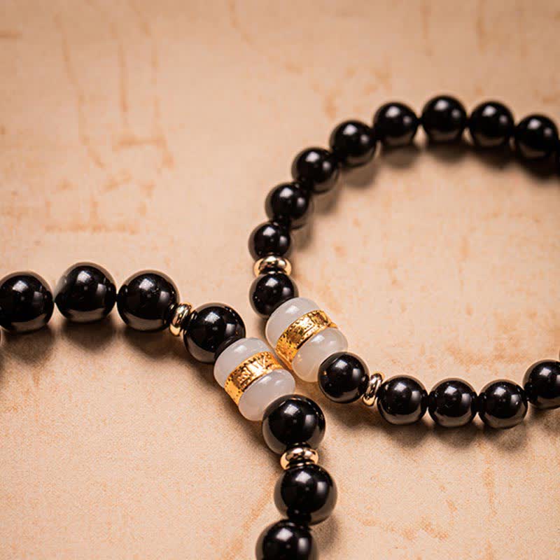 Buddha Stones obsidiana negra Jade Om Mani Padme Hum fuerza pareja pulsera magnética