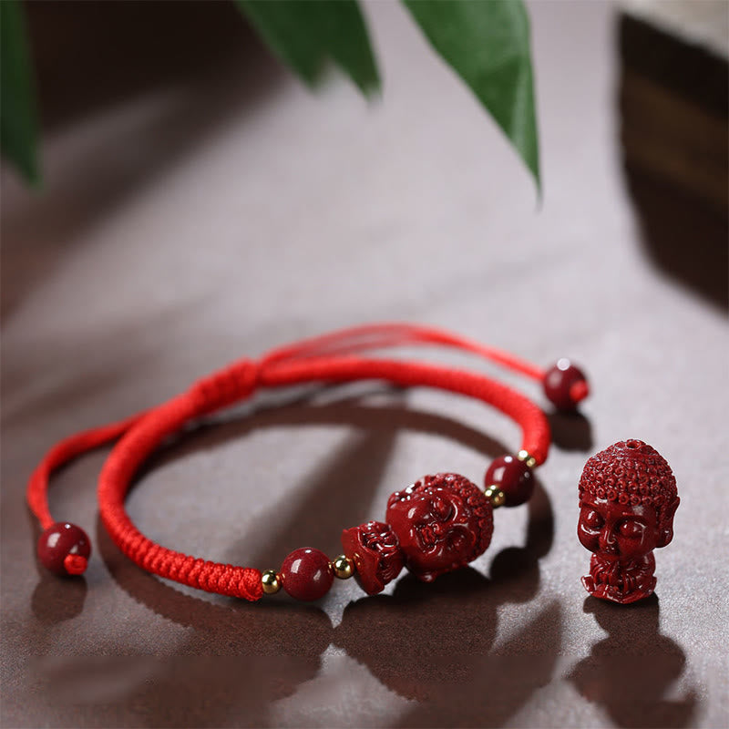 Pulsera de cuerda de bendición con amuleto de cinabrio de Buda natal del zodíaco chino con Buddha Stones