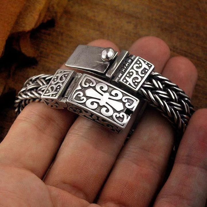 Pulsera de cadena curativa trenzada con patrón de tótem de vid retro con Buddha Stones