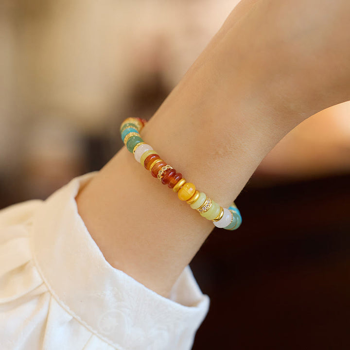 Pulsera de confianza de arcoíris de jade de ágata roja natural con Buddha Stones