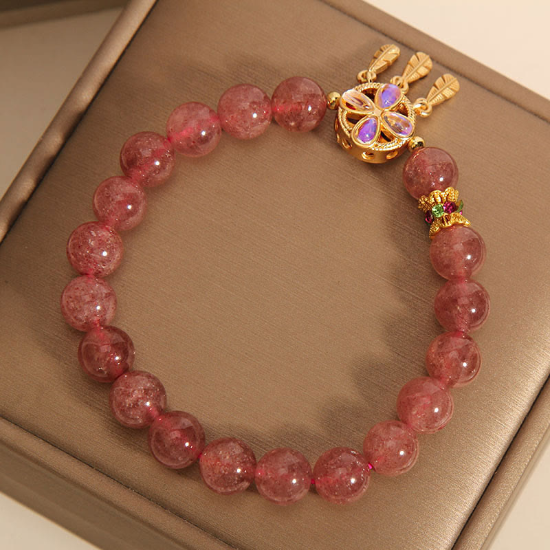Pulsera de amor con dije de atrapasueños de trébol de cuatro hojas de cuarzo fresa Natural con Buddha Stones