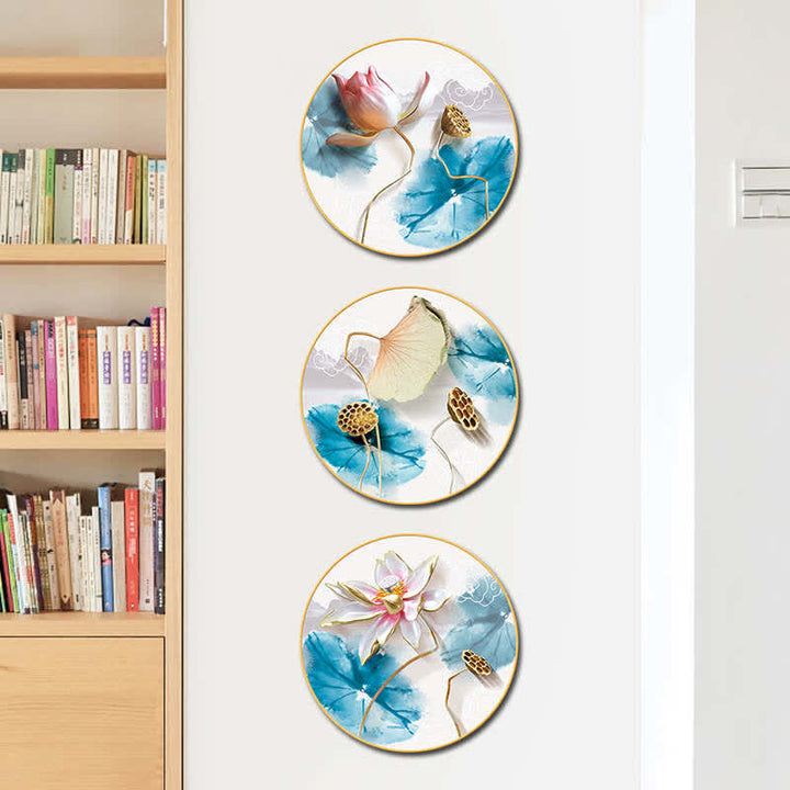 3 pegatinas de arte de pared con iluminación de meditación de flor de loto
