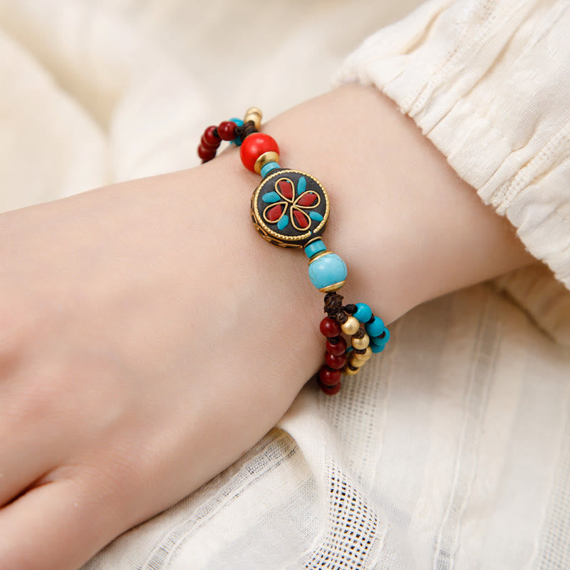 Pulsera de fuerza de protección Om Mani Padme Hum de turquesa tibetana con Buddha Stones