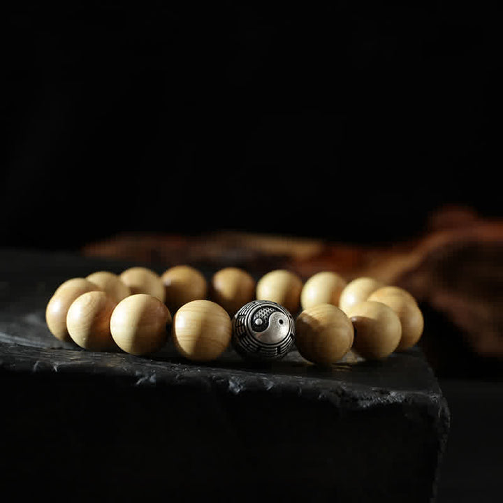 Pulsera de la riqueza de la suerte del Tíbet, madera de melocotón, loto, cinabrio, Bagua, Yin Yang