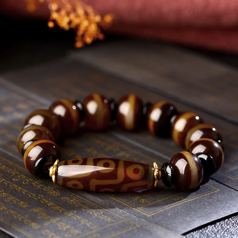 Pulsera de bendiciones de riqueza de ágata con cuentas Dzi de nueve ojos naturales tibetanas de Buddha Stones