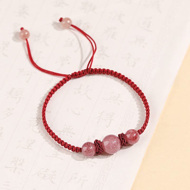 Pulsera tobillera con Buddha Stones, cristal de cuarzo, fresa Natural, amor, hilo rojo